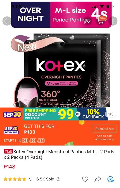 Kotex Menstrual Panties, Beauty & Personal Care, Sanitary Hygiene on ...