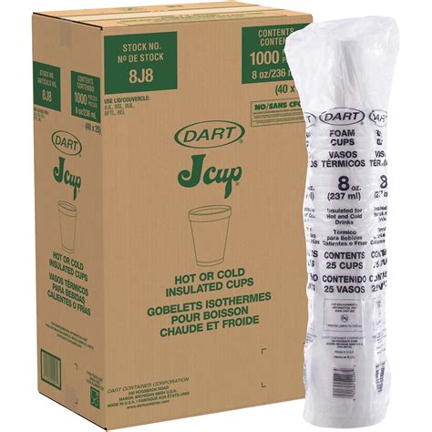 Dart Disposable Styrofoam Cups, 8 oz, Bulk Pack of 1000, White ...