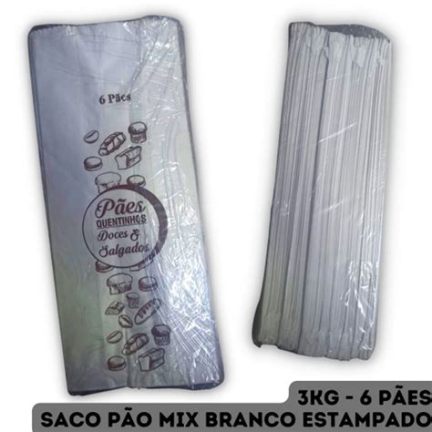 Saco de Papel Kraft Branco Pão Mix Estampado Pães Quentinhos Doces e