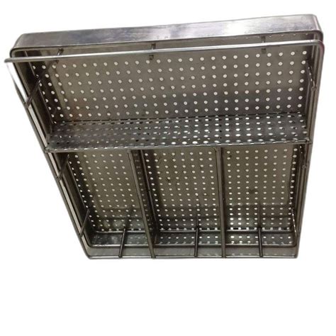 Dark Grey Rectangular Stainless Steel Perforated Cutlery Basket For