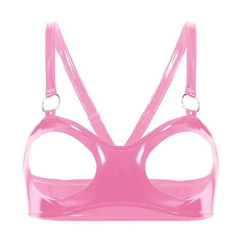 Sexy Open Cup Beha Lingerie Voor Vrouwen Wet Look Lakleer Open Nipple