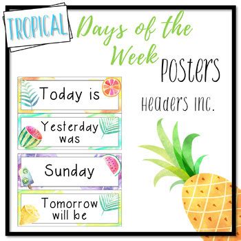 Tropical Days of the Week Posters by Happy Little Learners | TpT