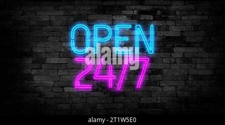 24 Hours Neon Signboards Set Vector Open All Day Neon Signs Design