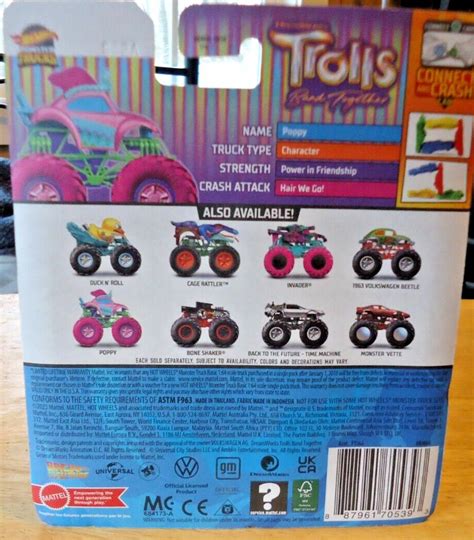 New Hot Wheels Trolls Band Together Poppy Pink Monster Truck Vw Bug