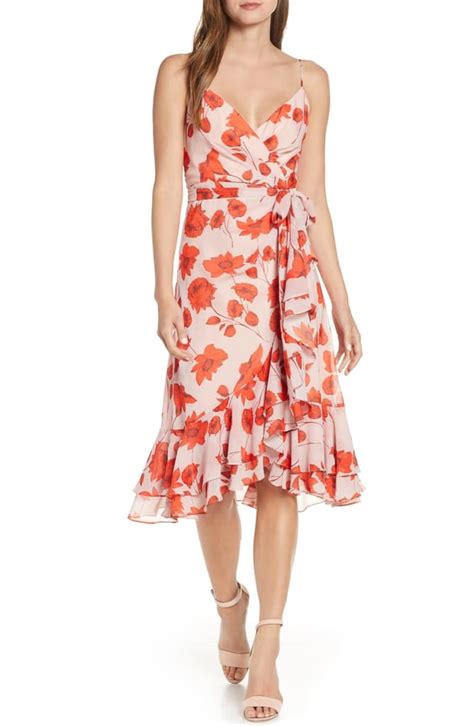 Eliza J Floral Print Faux Wrap Chiffon Dress Summer Wedding Guest