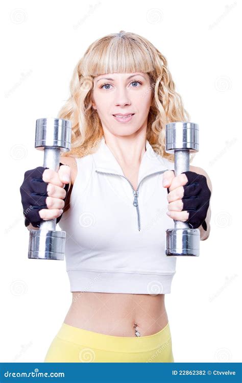 Beautiful Caucasian Woman Lifting Weights Stock Photo Image Of