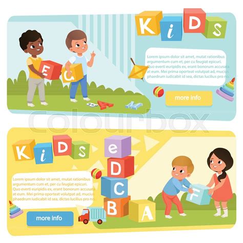 Two banners with preschool kids with ... | Stock vector | Colourbox