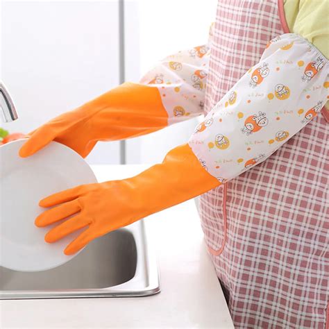 A Pair Household Glove Durable Waterproof Dishwashing Cleaning Rubber Kitchen Cleaning Gloves