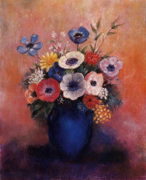 Bouquet Of Flowers In A Blue Vase Painting Odilon Redon Oil Paintings