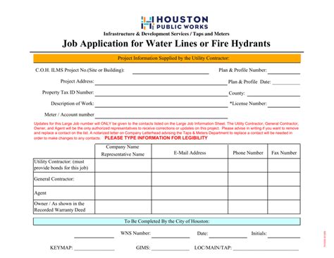 City Of Houston Texas Job Application For Water Lines Or Fire Hydrants