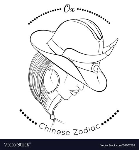 Chinese zodiac line art ox Royalty Free Vector Image