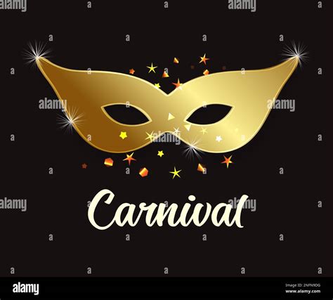 Golden Carnival Mask On Black Background Holiday Purim Traditional