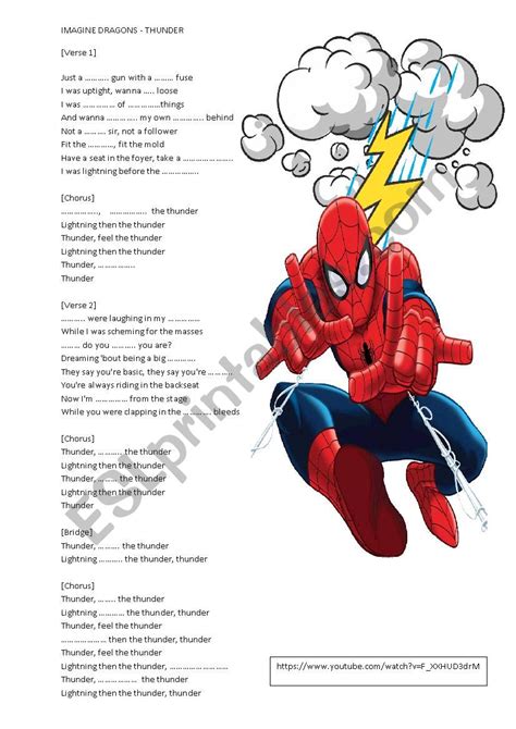 Imagine dragons - Thunder lyrics - ESL worksheet by appleaday