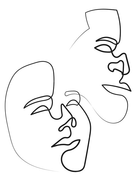 Deux Visages Abstraits Dhomme Et De Femme Dans Un Dessin Dart Minimal