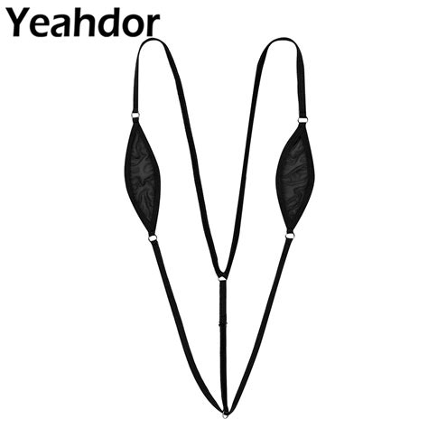 Women One Piece Bikini Set Swimsuit Sheer Lingerie Spaghetti Straps Y Back Mini Micro Thong