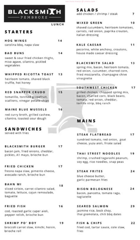 Online Menu of The Blacksmith Restaurant, Pembroke, Massachusetts, 02359 - Zmenu