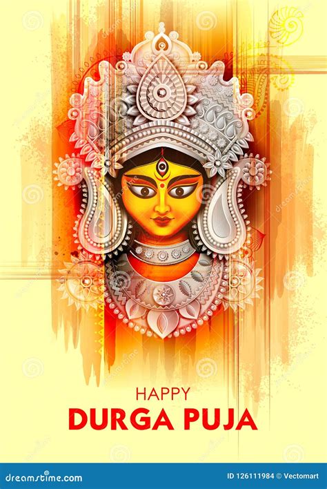 Goddess Durga Face In Happy Durga Puja Subh Navratri Background Stock