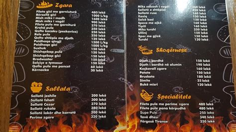 Speisekarte Von Zgara Te Pazari Restaurant Tirana