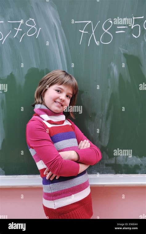 Happy School Girl On Math Classes Stock Photo Alamy