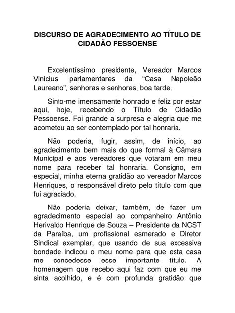 Discurso Pronto De Agradecimento - Discurso de Agradecimento Calixto | Download grátis PDF | Sindicato ...