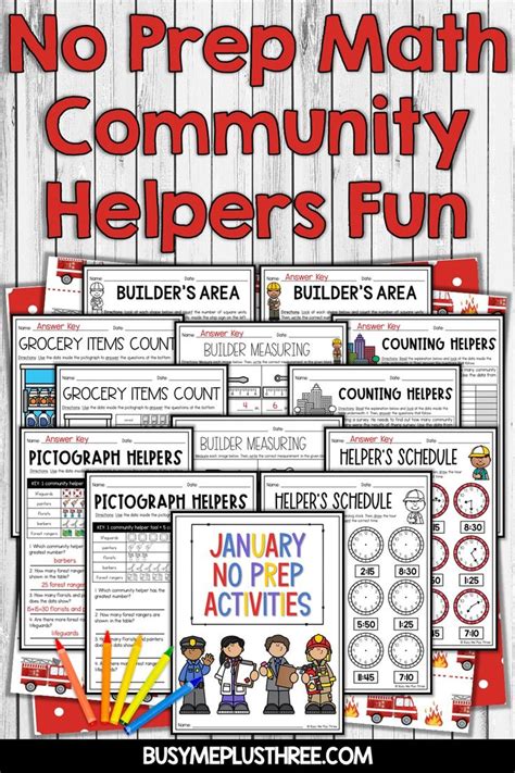 No Prep Math Community Helper S Fun Pack With Pictures And Text On It