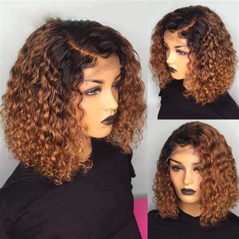 Amazon Curly Bob Wig Human Hair 1B27 Ombre Lace Front Wig Human