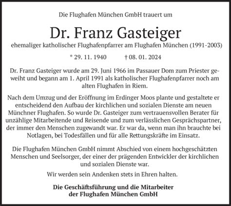 Traueranzeigen Von Franz Gasteiger Trauer Merkur De