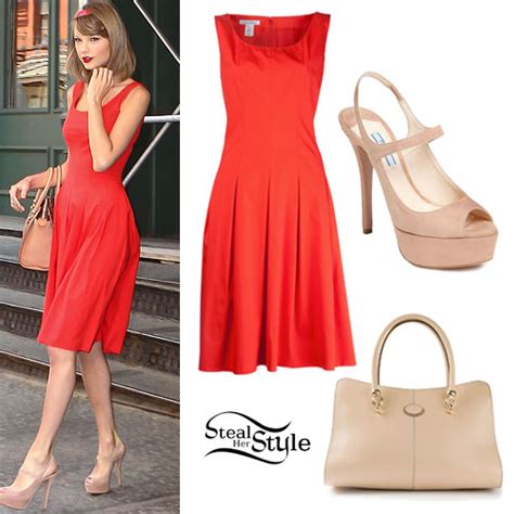 Taylor Swift: Red Dress, Open Toe Heels | Steal Her Style