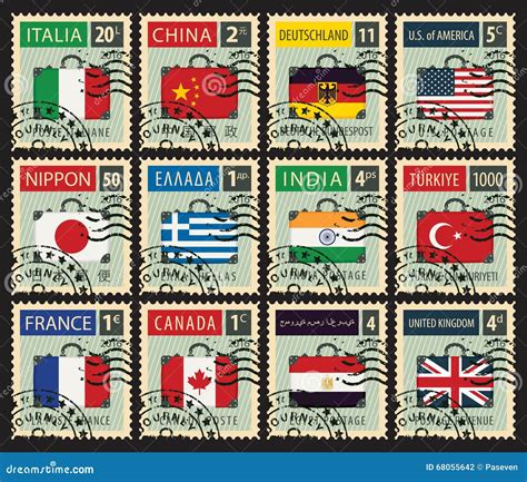 Stamps With Flags Of Different Countries Stock Vector Illustration Of