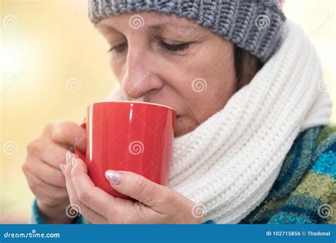 Mature Woman Drinking Hot Beverage Stock Photo Image Of Portrait Lifestyle