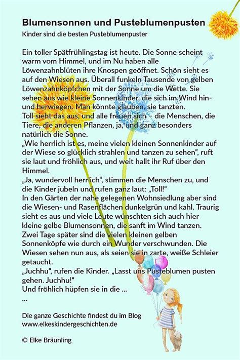 Blumensonnen Und Pusteblumenpusten Elkes Kindergeschichten