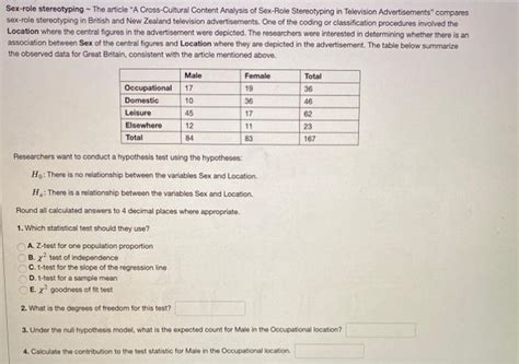 Solved Sex Role Stereotyping The Article A Cross Cultural Chegg