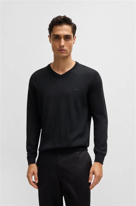 Boss Virgin Wool Regular Fit Sweater With Embroidered Logo