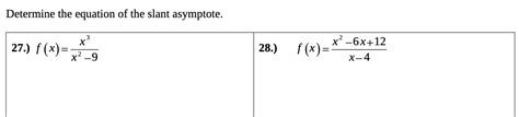 Solved Determine The Equation Of The Slant Asymptote Determine The