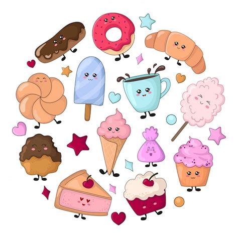 Premium Vector Set Of Kawaii Food Sweets Or Desserts Characters