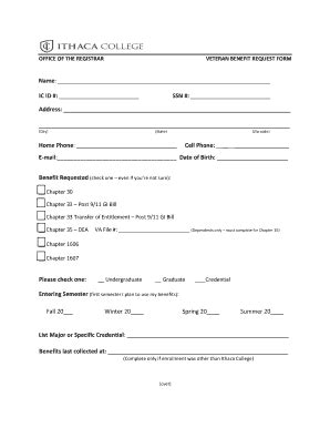 Fillable Online Staff Ithaca Veteran Benefit Request Form Ithaca