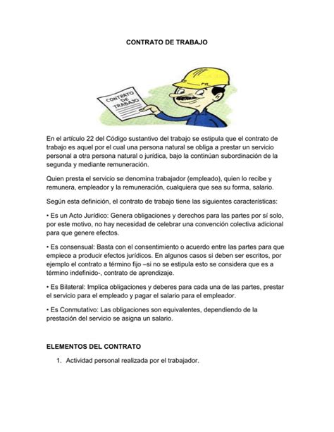 Contrato De Trabajo En El Art Culo Del C Digo Sustantivo