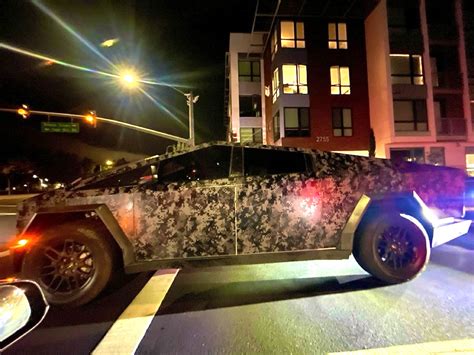 Digital Camo Cybertruck In Night Time Driving Sighting Video Tesla