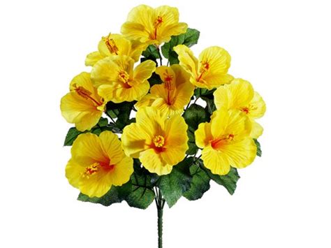 19" Hibiscus Bush x10 | Yellow | Artificial | 12 pieces | Silk Flower Depot