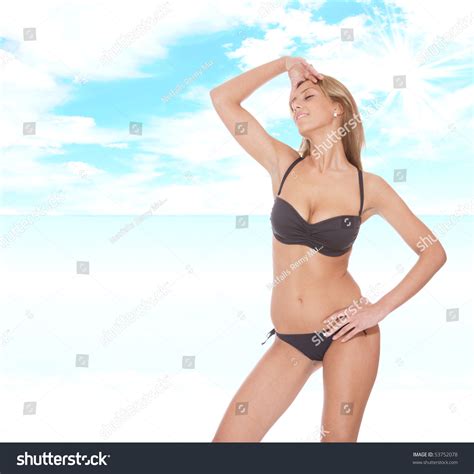 Sexy Bikini Model Over Sea Background Stock Photo Shutterstock