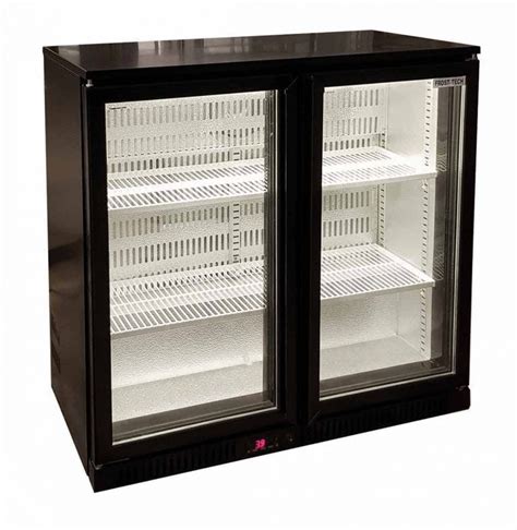 Black Back Bar Double Glass Door Chiller 900mm Display Eco Fridge Uk