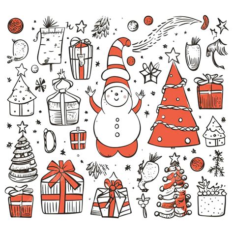 Merry Christmas Doodle Set Collection Of Hand Drawn Sketches Doodles