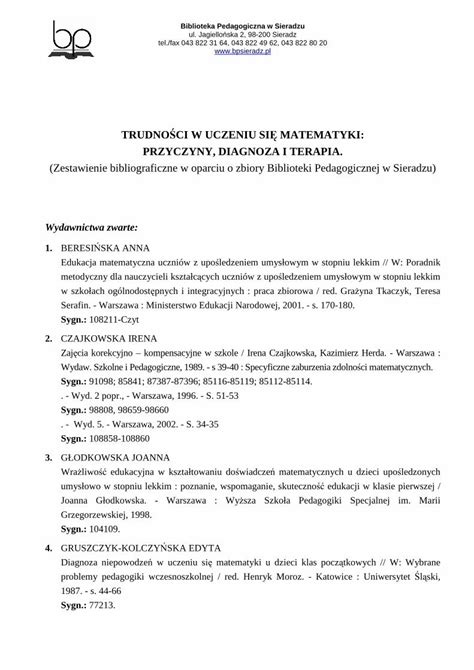 PDF PRZYCZYNY DIAGNOZA I TERAPIA Zestawienie W Uczeniu Sie