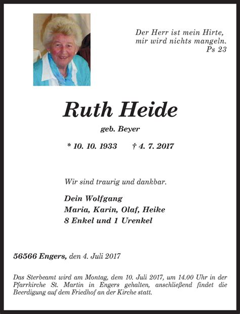 Traueranzeigen Von Ruth Heide Rz Trauer De