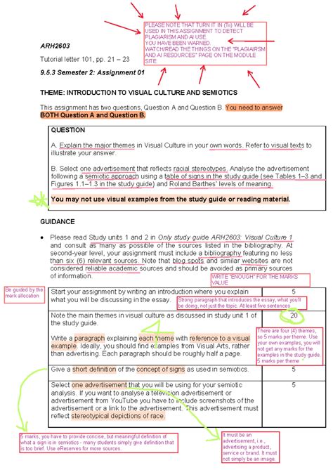 ARH2603 2024 S2 Ass 01 Prep ARH Tutorial Letter 101 Pp 21 23 9 5 Semester 2 Assignment