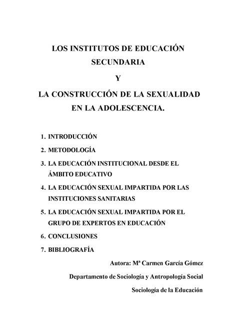 Los Institutos De Educaci N Secundaria Y La Construcci N De La