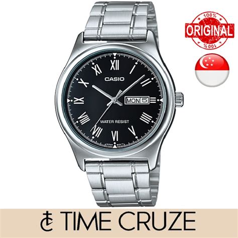 Time Cruze Casio Analog Quartz MTP V006 Stainless Steel Black Dial