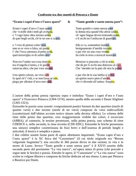 Confronto Tra Due Sonetti Di Petrarca E Dante Appunti Di Italiano