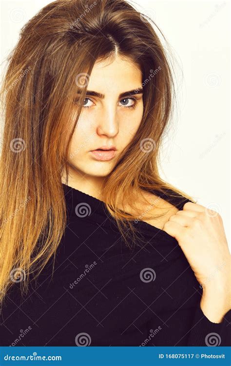 Pretty Cute Caucasian Girl Posing In Black Sweater Stock Image Image