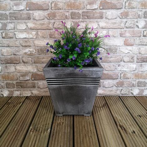 33cm Square Milano Grey Pewter Garden Patio Plant Pot